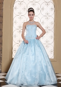 Light Blue Quinceanera Dress Strapless Embroidery 2013