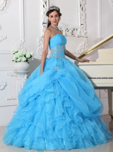 Aqua Blue Quinceanera Dress Strapless 2013 Beading Ball Gown
