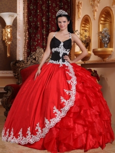 Gorgeous Red and Black Quinceanera Dress V-neck Floor-length