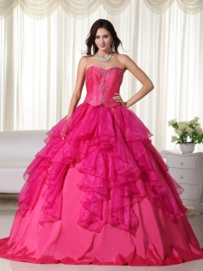 Hot Pink A-line Sweetheart Embroidery Quinceanera Dress