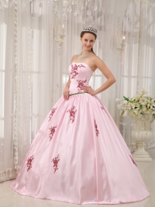 Pink Quinceanera Dress Strapless Applique 2013