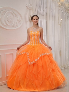 Orange Sweetheart Organza Appliques Quinceanera Dress
