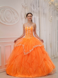 Orange Sweetheart Organza Appliques Quinceanera Dress