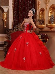 Red Quinceanera Dress Sweetheart Organza Appliques Ball Gown