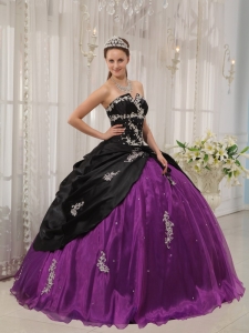 Black and Purple Quinceanera Dress Strapless Apppliques Ball Gown