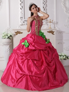 Hot Pink Quinceanera Dress Strapless Beaded Hand Made Flowers