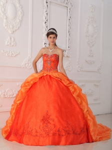 Sweetheart Beading Appliques Orange Red Quinceanera Dress