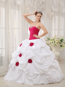 Hot Pink and White Quinceanera Dress Strapless Ball Gown