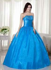 Sky Blue Ball Gown Strapless Floor-length Quinceanera Dress
