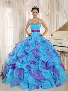 Multi-color Sweetheart Ruffles Appliques 2013 Quinceanera Dress