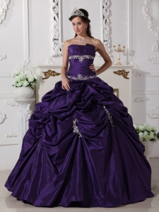 Dark Purple Quinceanera Dress Strapless Taffeta Appliques 2014