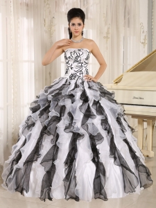 Strapless Multi-color Embroidery Ruffles Quinceanera Gowns