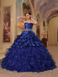 Sweetheart Blue Quinceanera Dress Pick-ups Beaded Waist