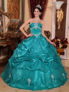 Turquoise Strapless Appliques Pick-ups Quinceanera Dress