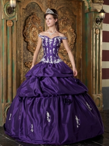 Purple Quinceanera Dress Off The Shoulder Appliques Pick-ups