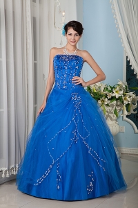 Royal Blue Quinceanera Dress A-line Strapsless Beading
