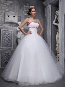 Strapless White Beading and Appliques Tulle Sweet 16 Dress