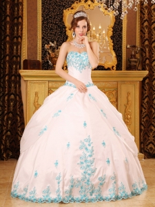 Strapless White Ball Gown Sweet 16 Dress Appliques