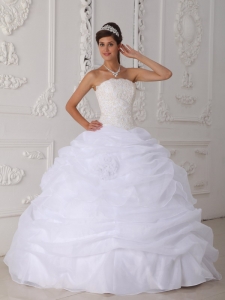 White Strapless Lace Ball Gown Quinceanera Dress