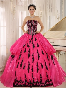 Strapless Hot Pink Embroidery Quinceanera Dress Pick-ups