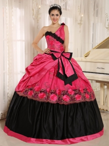 Bowknot Hot Pink One Shoulder Quinceanera Dress Appliques