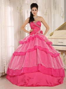 Sweetheart Hot Pink Beading Ruffles Quinceanera Dress