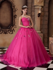 Sweetheart Hot Pink Quinceanera Dress Applique Beading