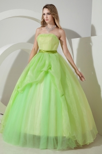 Light Green Sweet 16 Dress A-line Strapless Waist Band