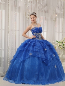Strapless Beading Royal Blue Ruffled Quinceanera Dress