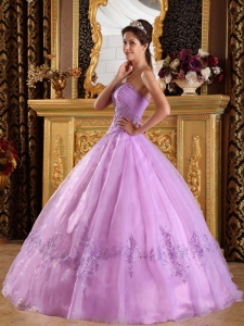 Strapless Lavender Quinceanera Dress Appliques Organza