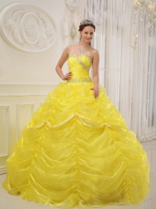 Sweetheart Organza Yellow Sweet 16 Dress Beading Ruffles