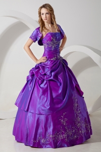 Purple Sweet 16 Dress A-line Embroidery Strapless Ruffles