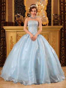 Strapless Baby Blue Organza Beading Quinceanera Dress