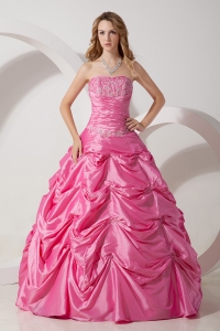 Rose Pink Strapless Appliques Pick-ups Quinceanera Dress