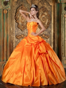 Orange Sweetheart Appliques Quinceanera Dress with Pick-ups