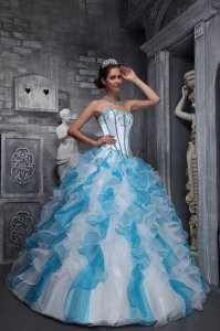 Sweetheart White and Sky Blue Quinceanera Dress Appliques