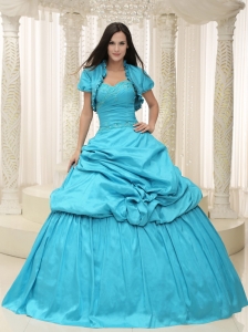 Teal Sweetheart Appliques Pick-ups Quinceanera Dress