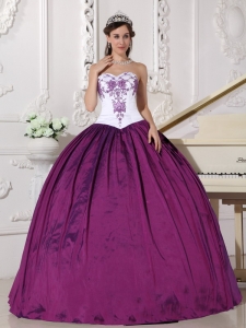 White Dark Purple Quinceanera Dress Sweetheart Taffeta Embroidery