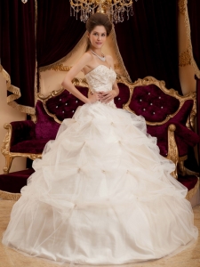Ivory Quinceanera Dress Sweetheart Organza Embroidery Satin