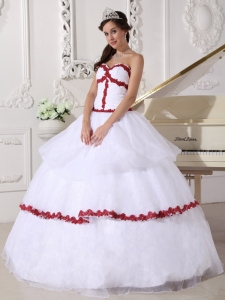 White Wine Red Organza Appliques Quinceanera Dress Sweetheart