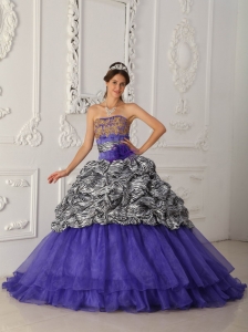 Purple Quinceanera Dress Chapel Train Zebra Organza Ball Gown