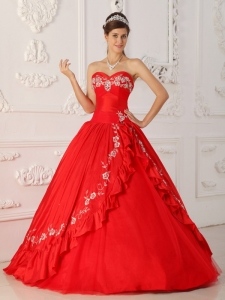 Red Sweet 16 Dress Sweetheart Embroidery Beading A-Line