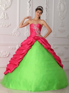 Cute Spring Green Pink Quinceanera Dress Sweetheart Taffeta