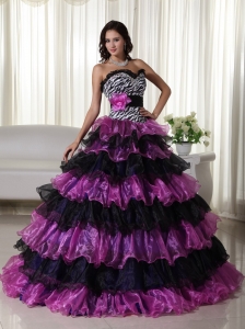 Floor-length Leopard Prints Organza Beading Quinceanera Dress