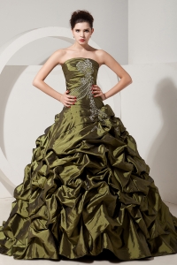 Olive Green A-line Strapless Sweet 16 Dress Brush Tain