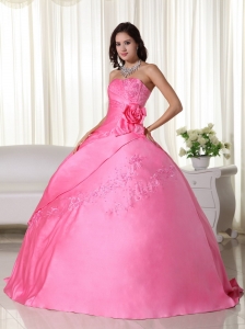 Pink Strapless Floor-length Taffeta Beading Quinceanera Dress