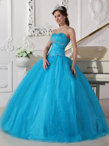Romantic Teal Quinceanera Dress Strapless Tulle Beading