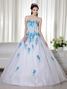 White Sweetheart Taffeta Organza Appliques Quinceanera Dress