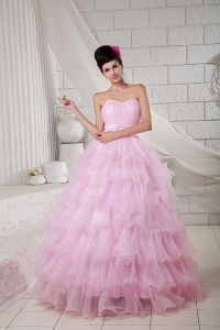 Baby Pink Beading Floor-length Sweet 16 Dress Sweetheart