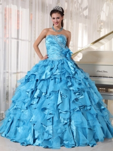 Aqua Blue Quinceanera Dress Sweetheart Organza Beading